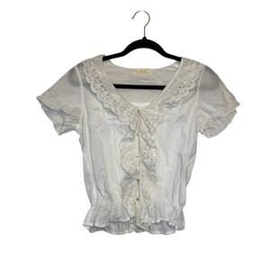 JFashion Japanese Lacy White Ruffle Blouse Coquette Dollette Gothic Lolita M